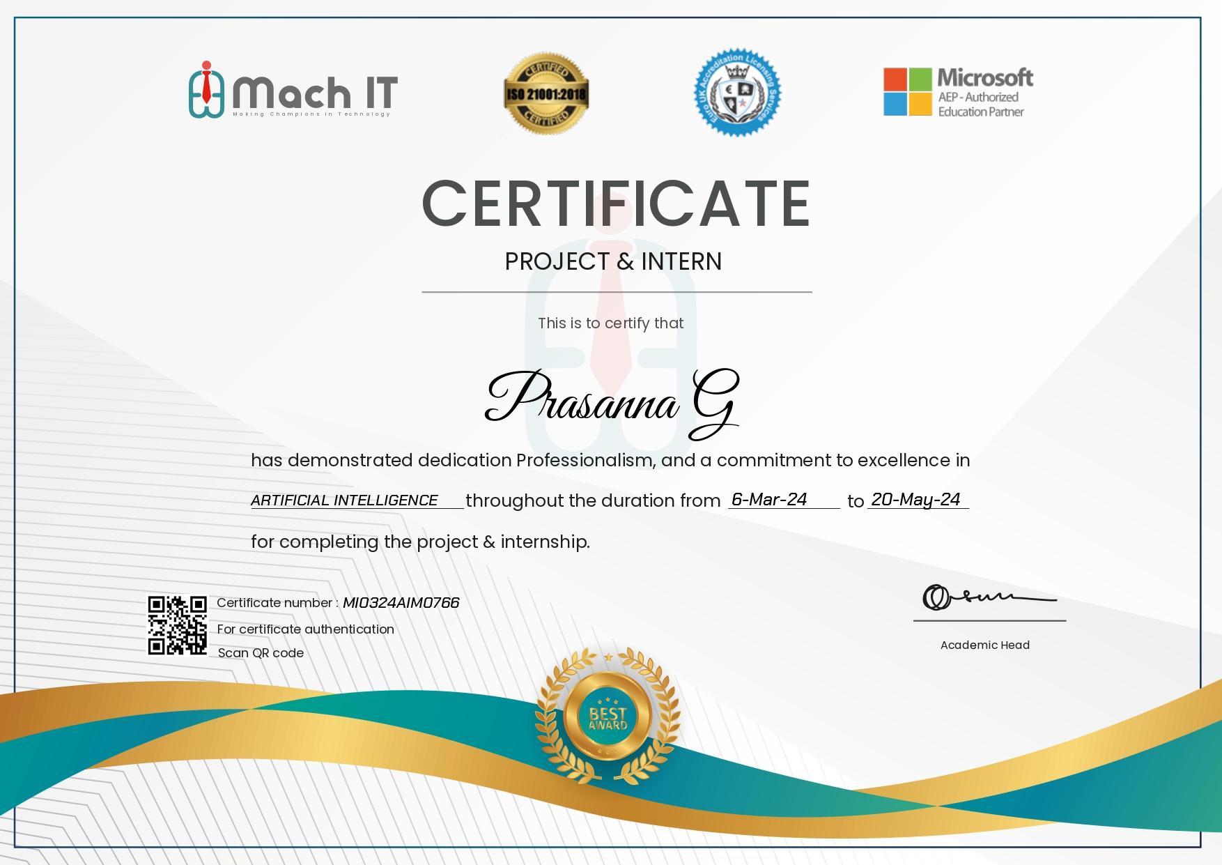 Mach IT Internship - Prasanna G